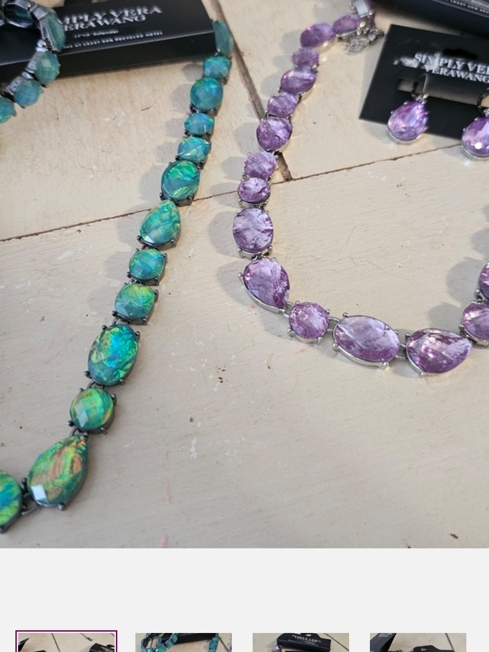Simply Vera Vera Wang Iridescent Green and Lavender Teardrop Necklace Sets